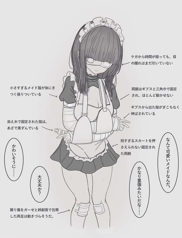 コス衣装、小さすぎた!!おむつ見えてる〜汗 両手ギプスのメイド