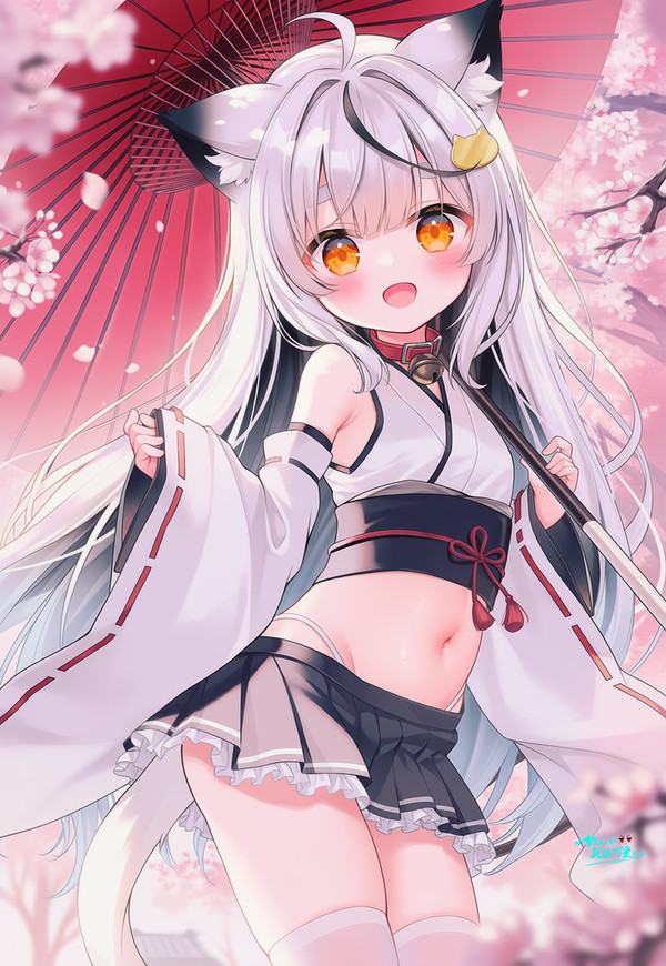 【约稿】落樱,和伞与白猫巫女 - 1/1