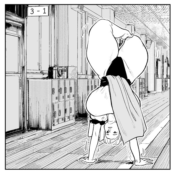 学校で水を飲む春麗