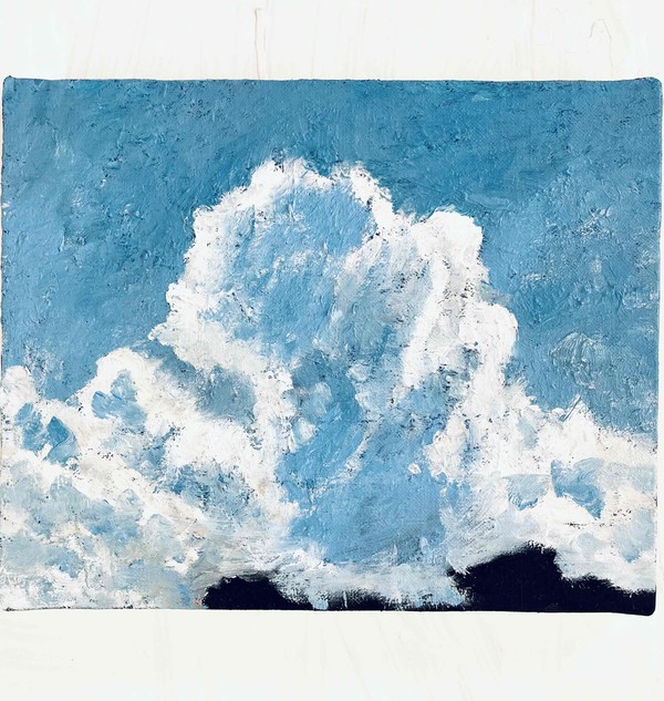 油彩画　原画「空と公園の木」アート　絵画 22×27㎝ F3