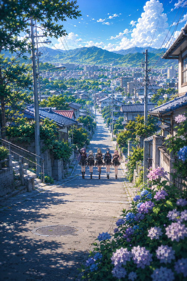 帰り道 こちらに気付いて手を振る5人