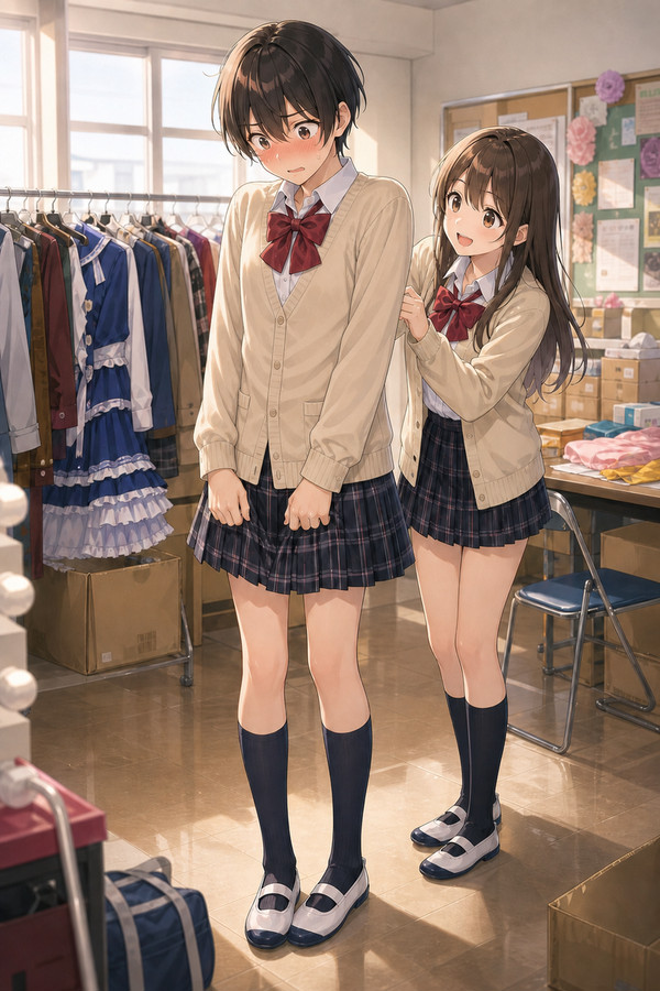 文化祭の衣装係に呼ばれて女子制服を着て女装することになった