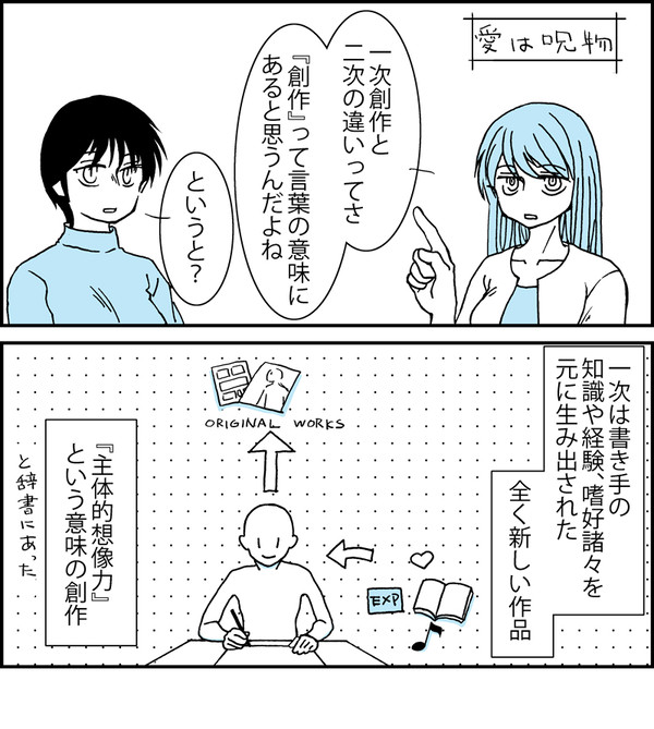 一次創作と二次の違いについて考える四コマ漫画『愛は呪物』 - 1/2