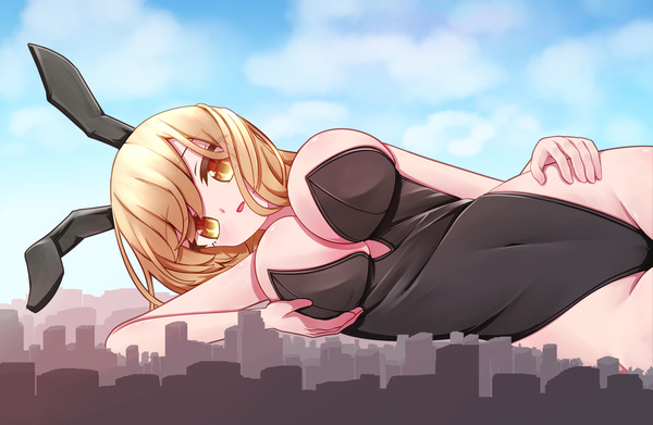 ビル群の上に寝そべる巨大なバニーガール - 1/4