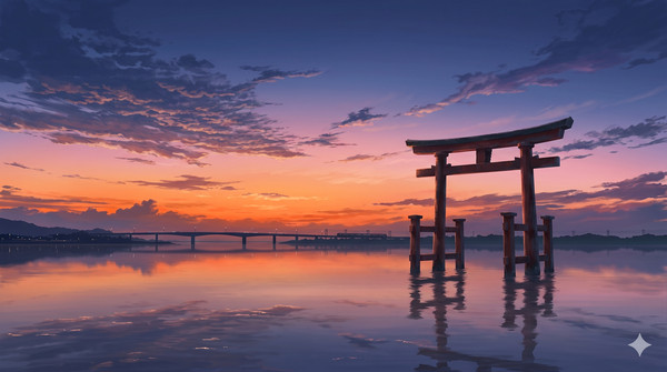 汽水湖の夕景