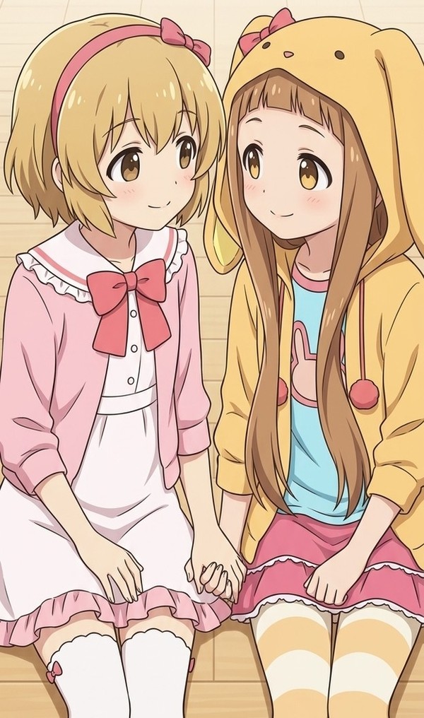 恋人繋ぎをする２人