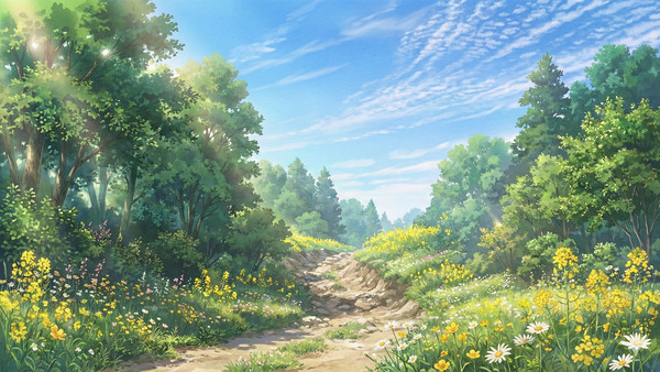 [時間差分アリ]花が咲く山道の風景 - 1/6