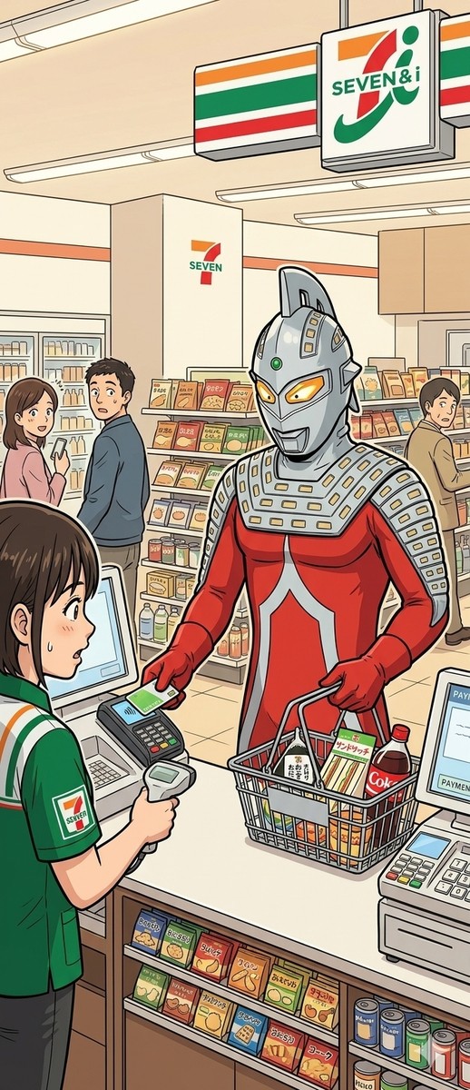 ウルトラセブンがセブンイレブンで買い物
