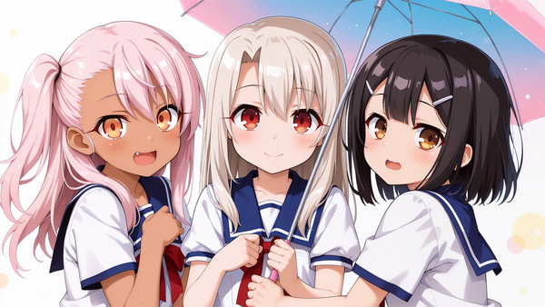 ☔「ひとつの傘、三つの笑顔。」