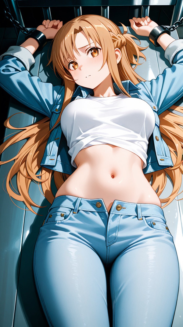 結城明日奈(アスナ)(sao)(SAO)、私服仰向け拘束。 - 1/4