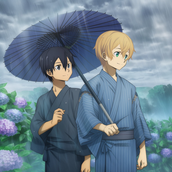 雨と紫陽花とキリトとユージオ