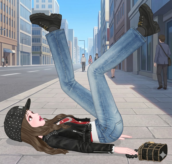 넘어진 스타일릿 청바지 패션걸