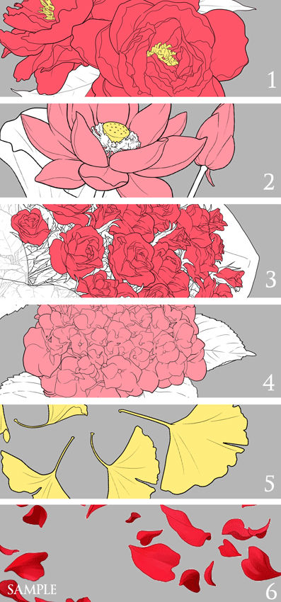 【素材】花・花びら　線画