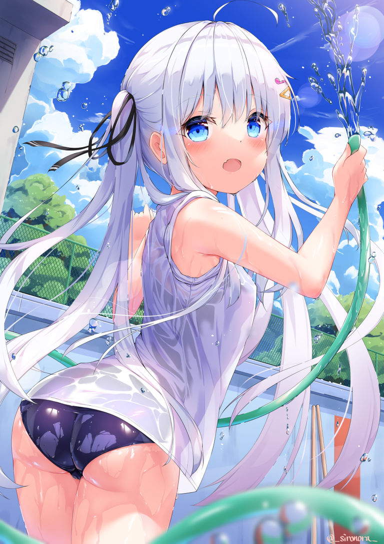乃亜とプール掃除
