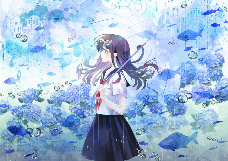 紫陽花と少女