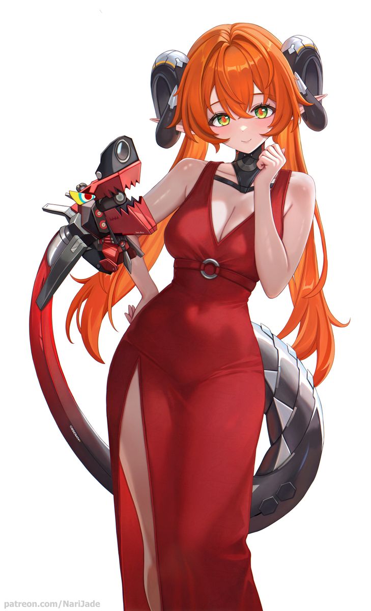 Orphie in red dress