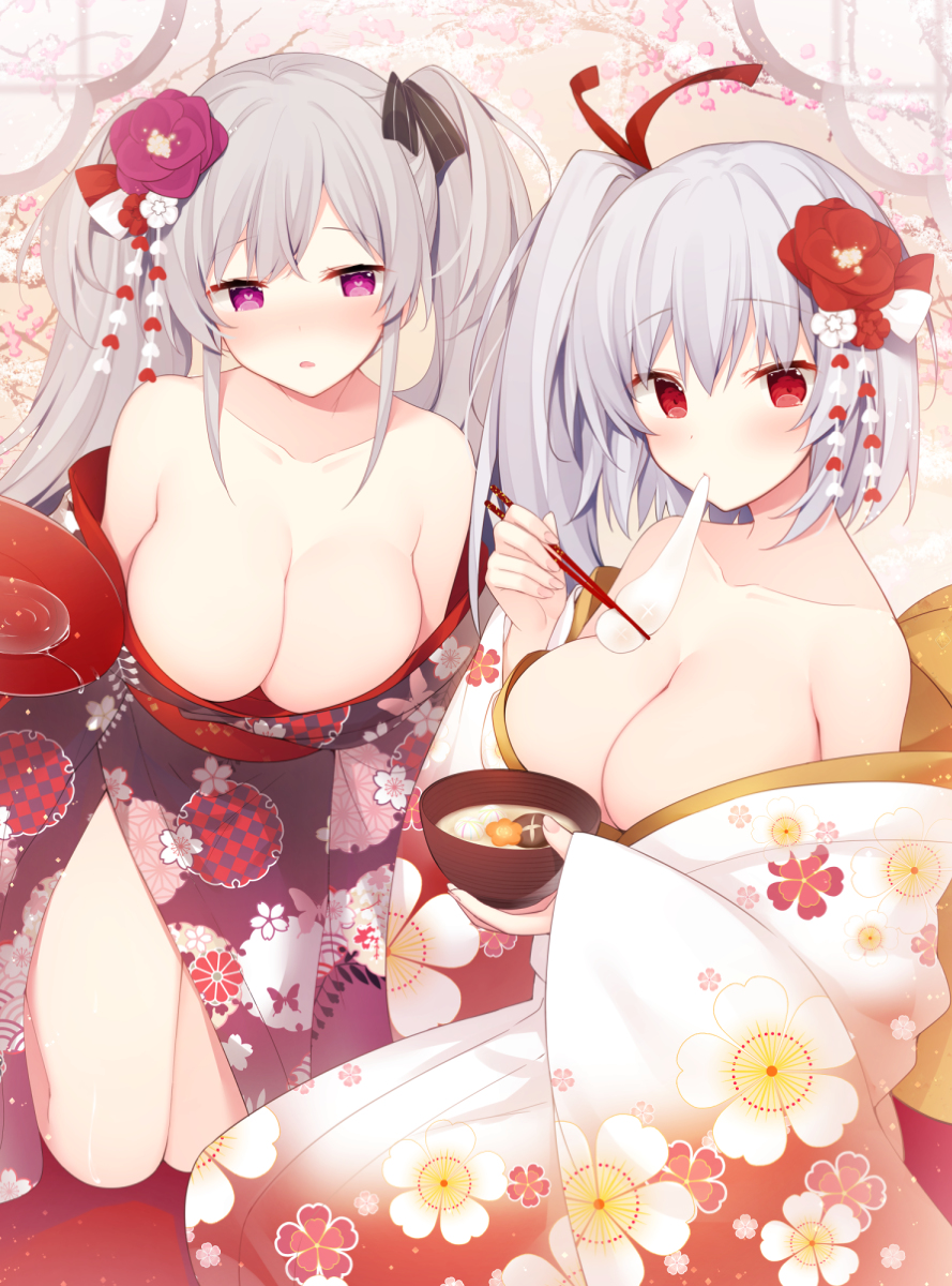 This is a pixiv picture whose title is 銀髪とお正月.