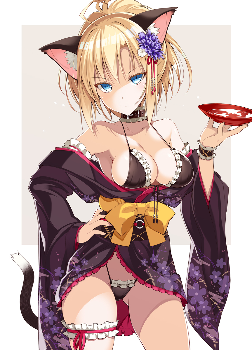 This is a pixiv picture whose title is 晴れ水着猫耳お嬢様.