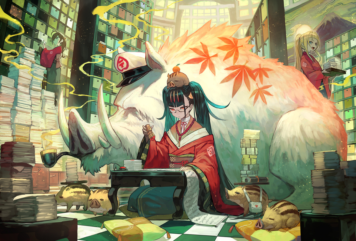This is a pixiv picture whose title is 白猪の文殿.