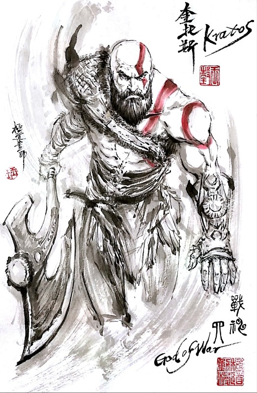 This is a pixiv picture whose title is 【極道水墨】奎托斯.
