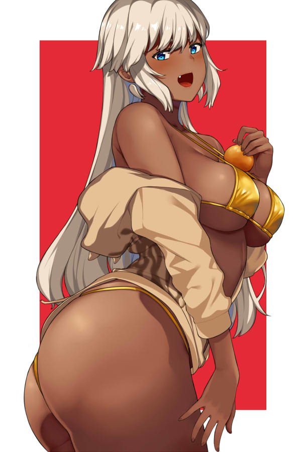 This is a pixiv picture whose title is 褐色もちにみかん.