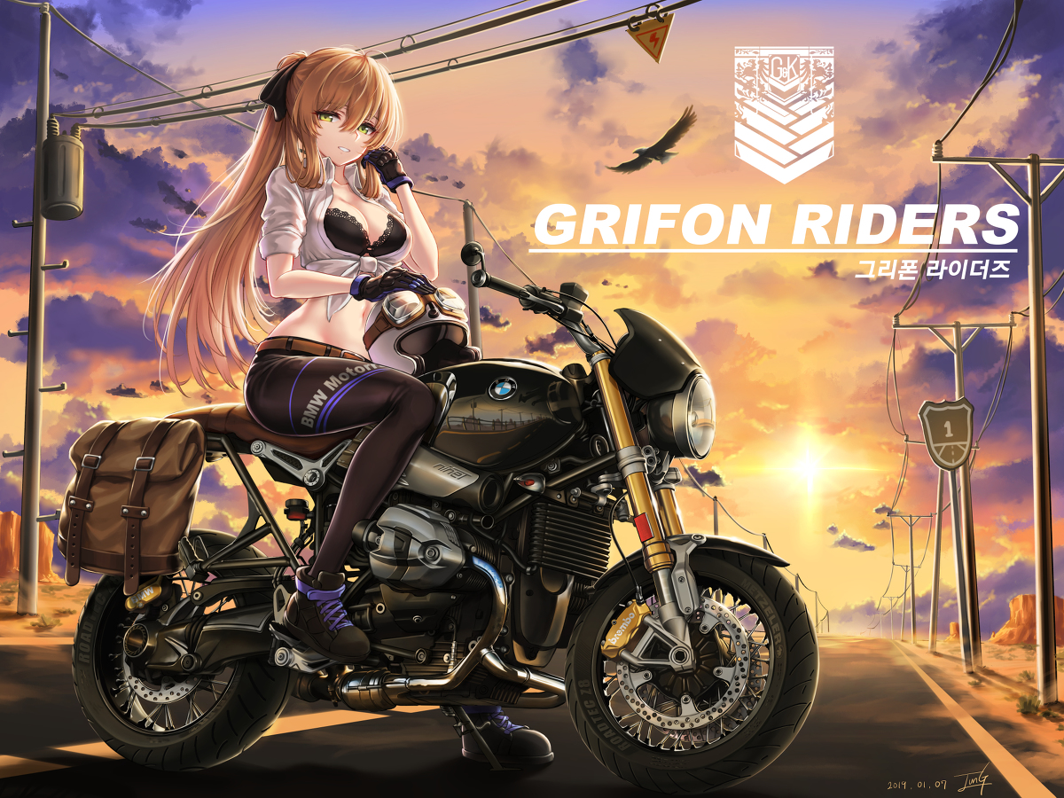 This is a pixiv picture whose title is 春田 / BMW RnineT [그리폰라이더즈].