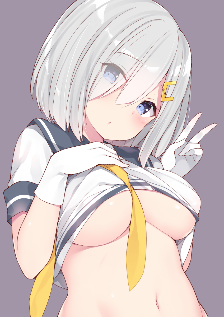 This is a pixiv picture whose title is アニメに出れるときいてVサインとたわわで喜びを表現する浜風ちゃん.