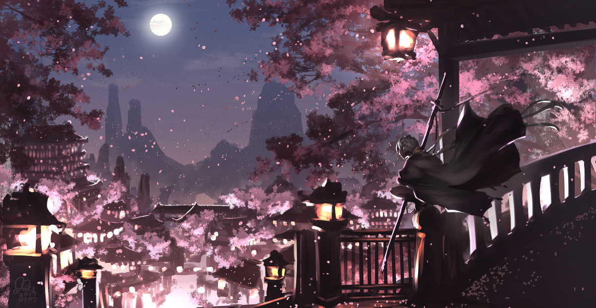 This is a pixiv picture whose title is 夜半の守人.