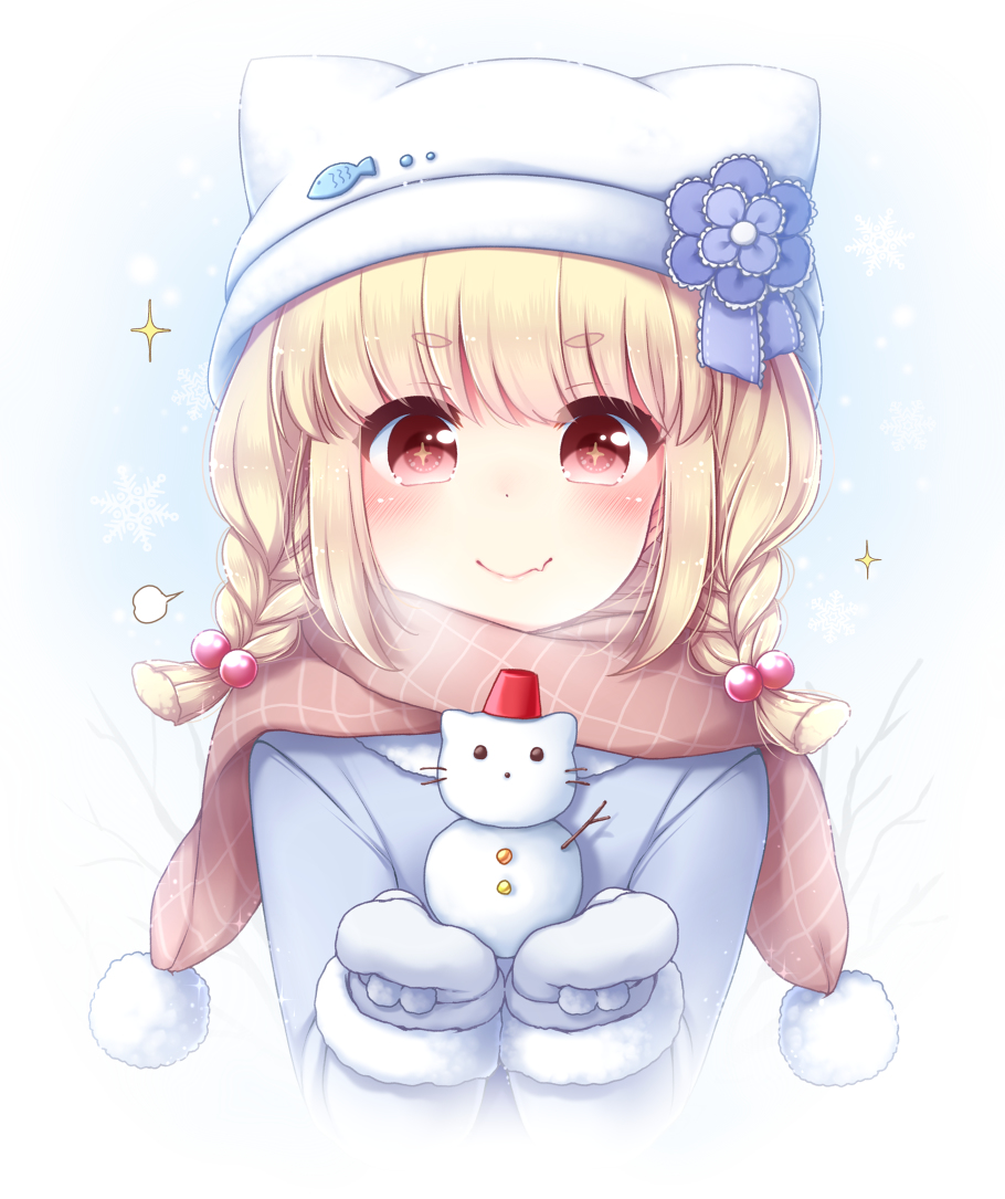 This is a pixiv picture whose title is にゃんこ雪だるま.