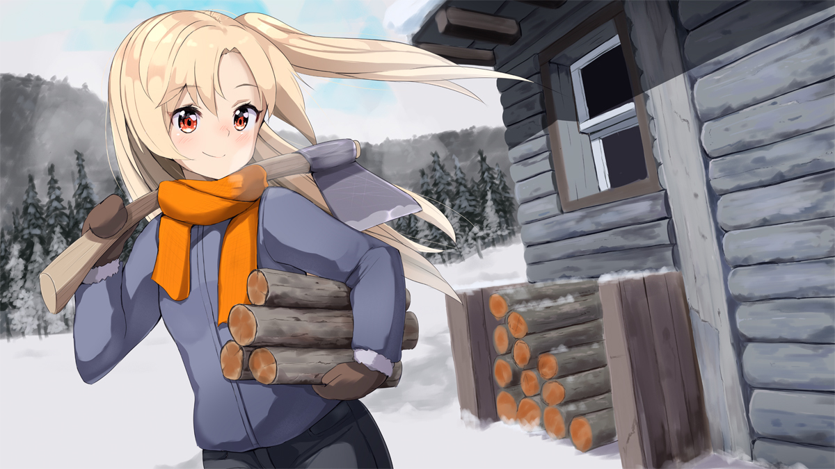 This is a pixiv picture whose title is 薪割り.