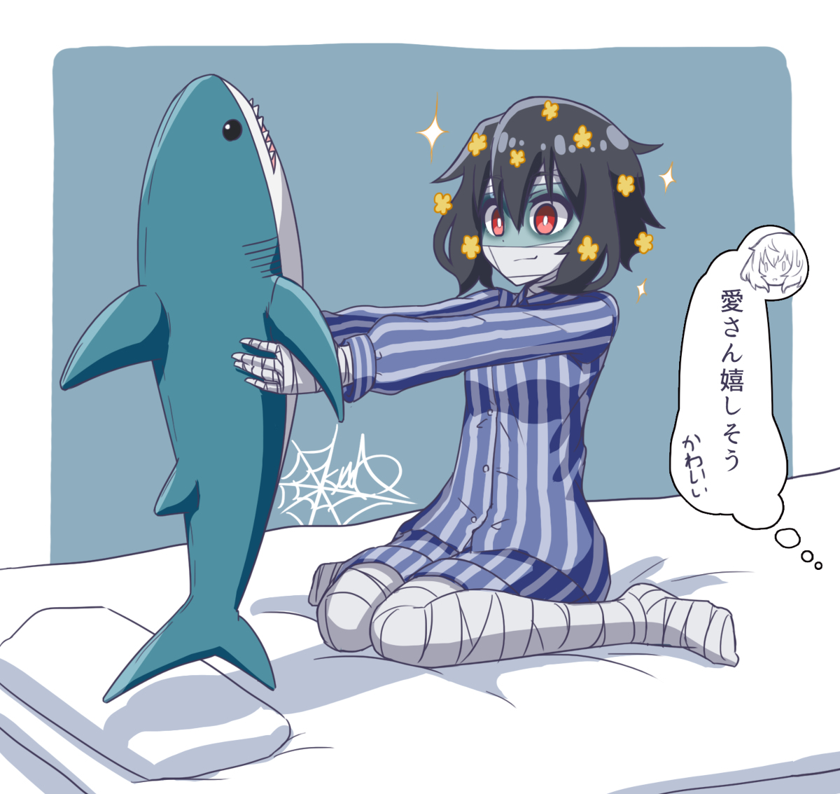This is a pixiv picture whose title is 水野さんとサメさん.