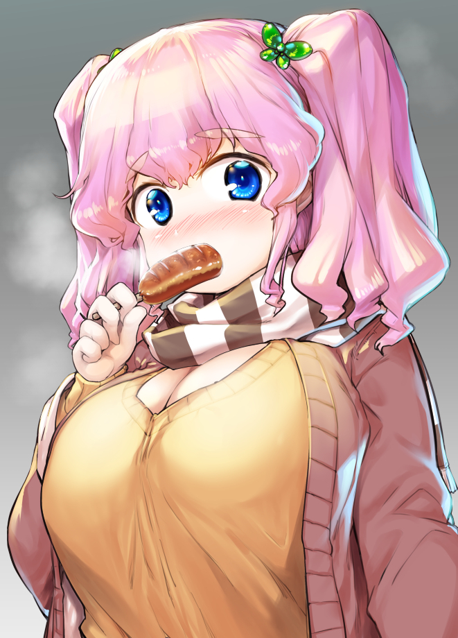 This is a pixiv picture whose title is 冬とおっぱいとフランクフルト.