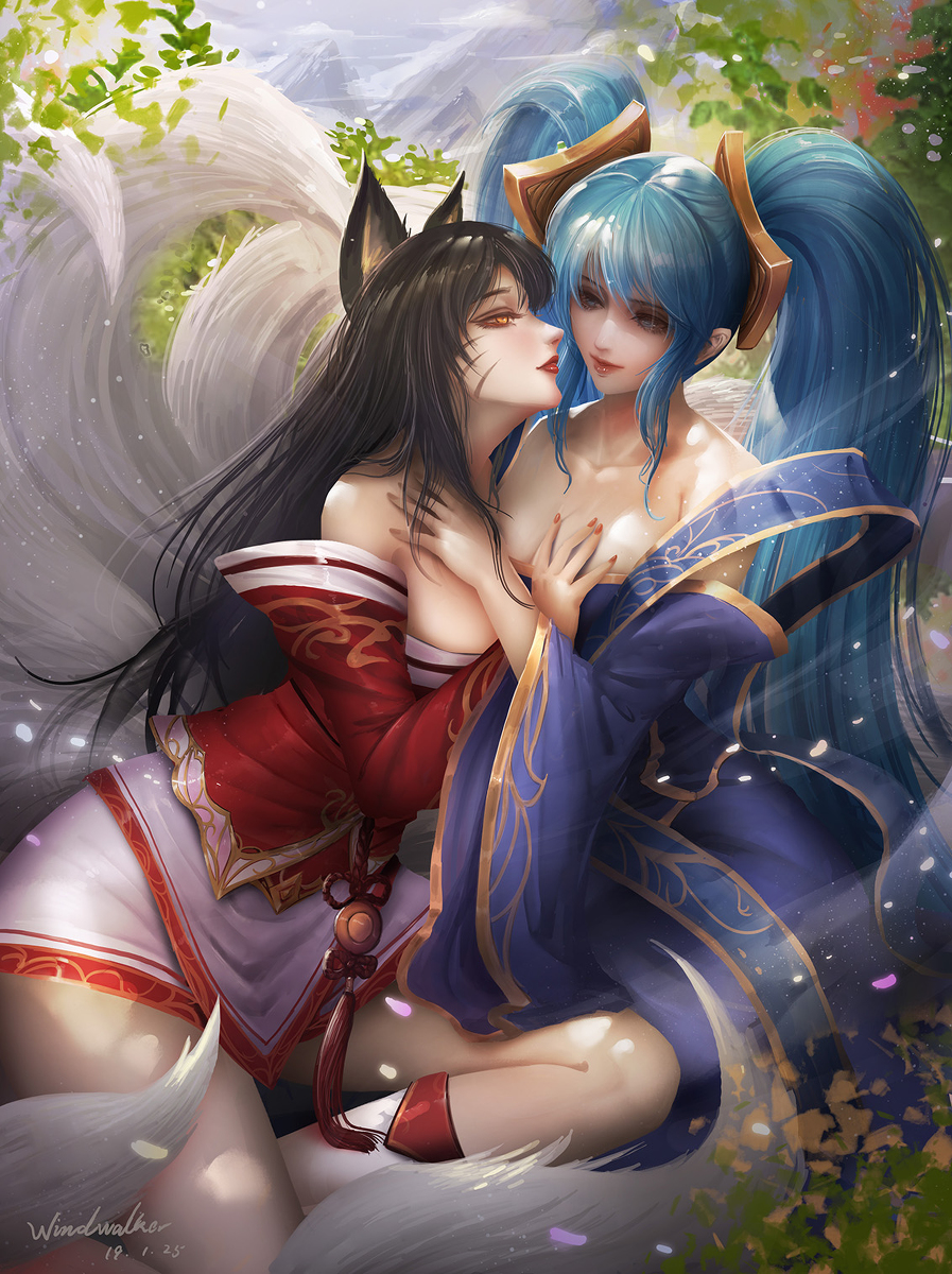 This is a pixiv picture whose title is ahri&sona.