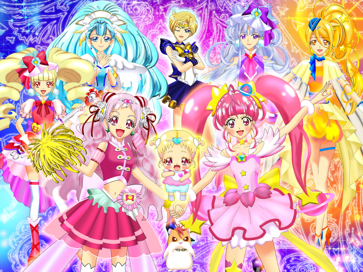 This is a pixiv picture whose title is ハグ→スタ☆プリキュアバトンタッチ！！＆祝誕☆天王はるかさん♪♪.