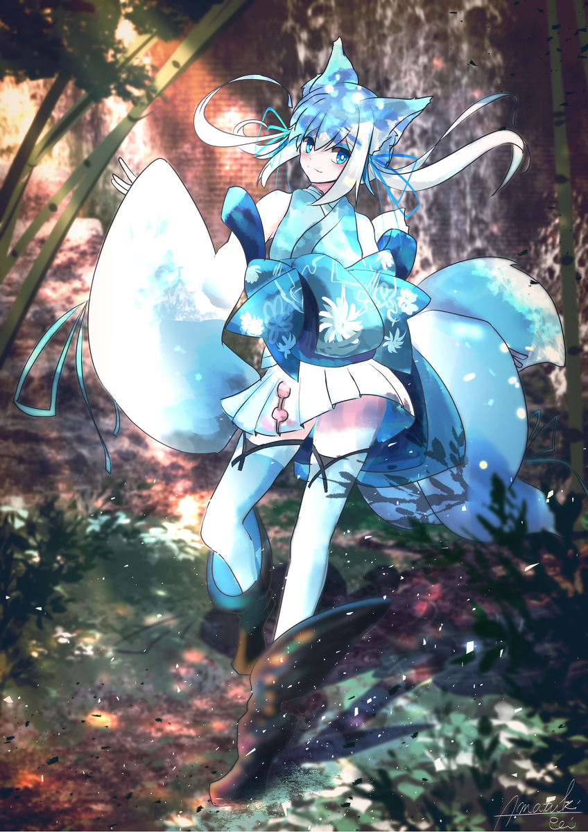 This is a pixiv picture whose title is 「空狐」Vtuber狐狐音の前.