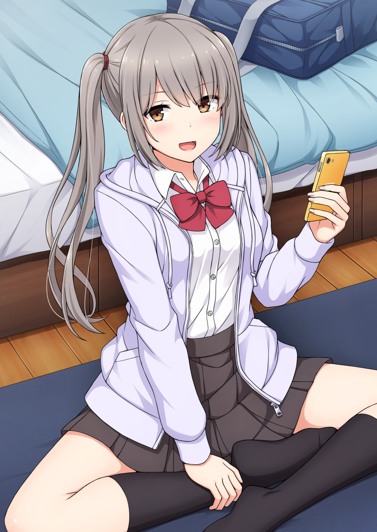 This is a pixiv picture whose title is 部屋に遊びに来た感じの後輩ツインテちゃん.