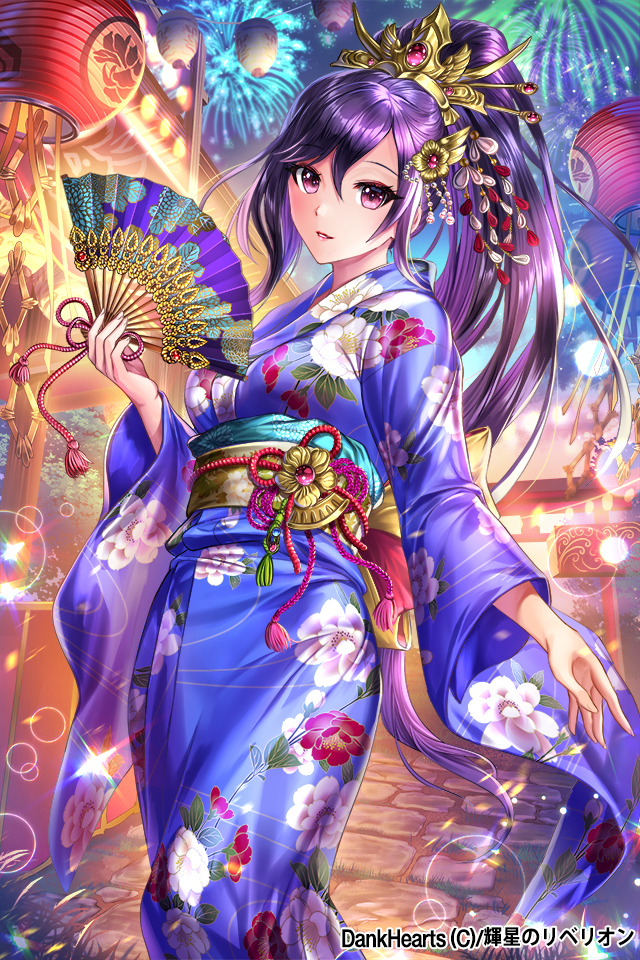 This is a pixiv picture whose title is 【輝星のリベリオン】「花火背に微笑する龍姫」 上杉謙信.