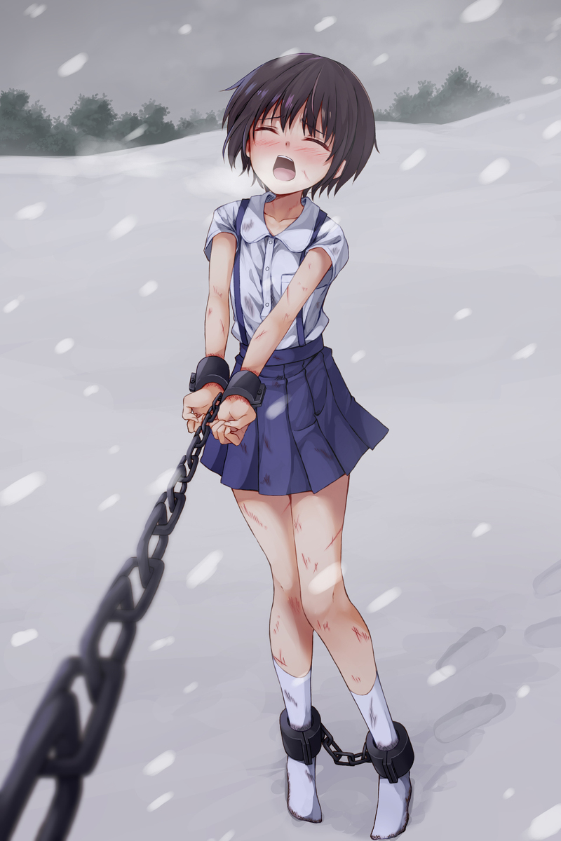 This is a pixiv picture whose title is 雪原を連行されるロリ少女.