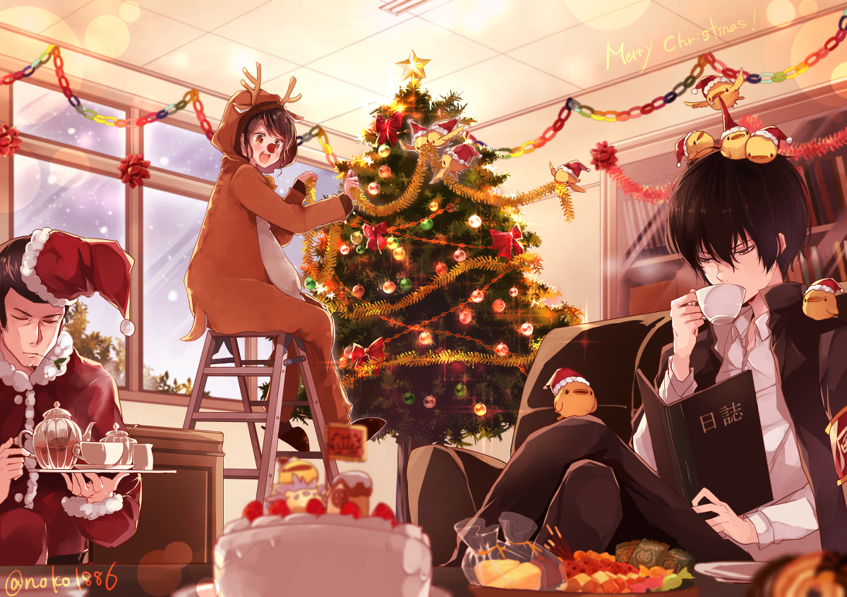 This is a pixiv picture whose title is 応接室でクリスマス※ヒバハル.