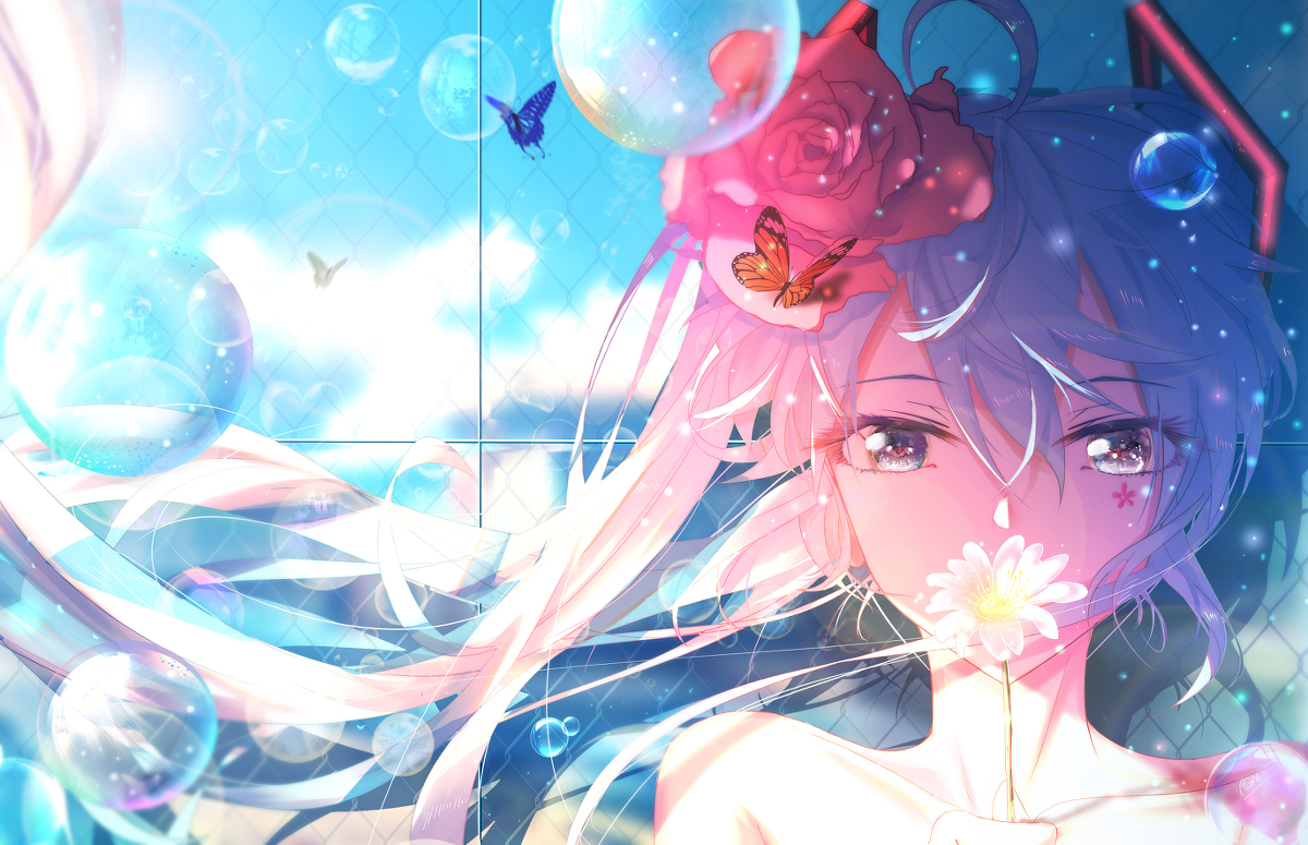 This is a pixiv picture whose title is miku  花.