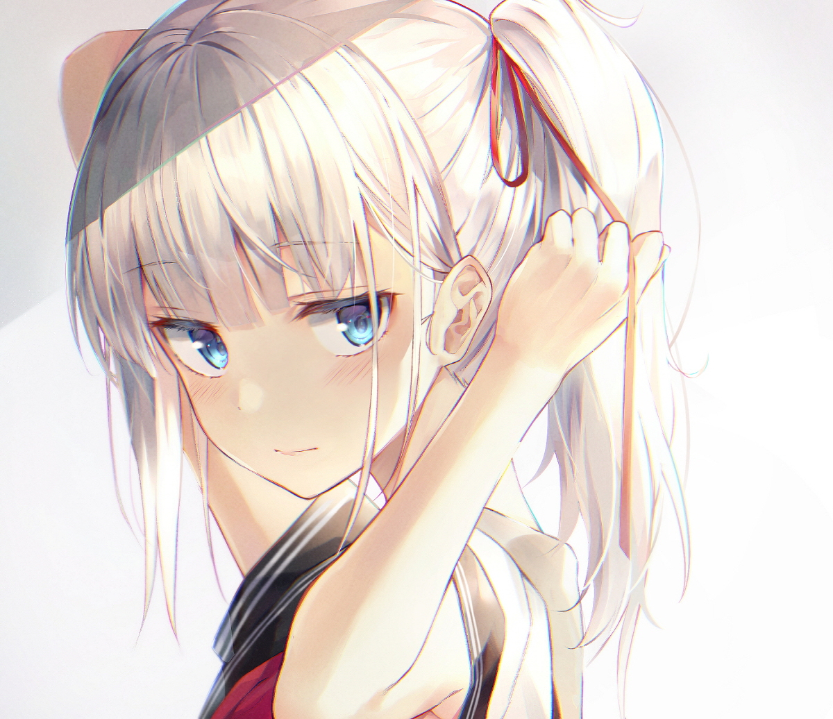 This is a pixiv picture whose title is 白髪ポニーテール.