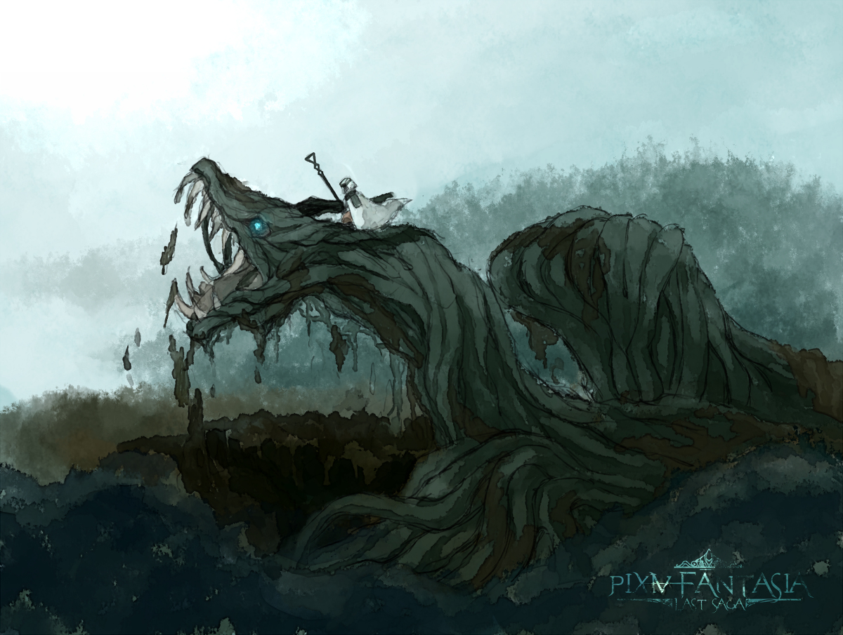 This is a pixiv picture whose title is 【PFLS】竜纏う森【灰色熊の戦い】.