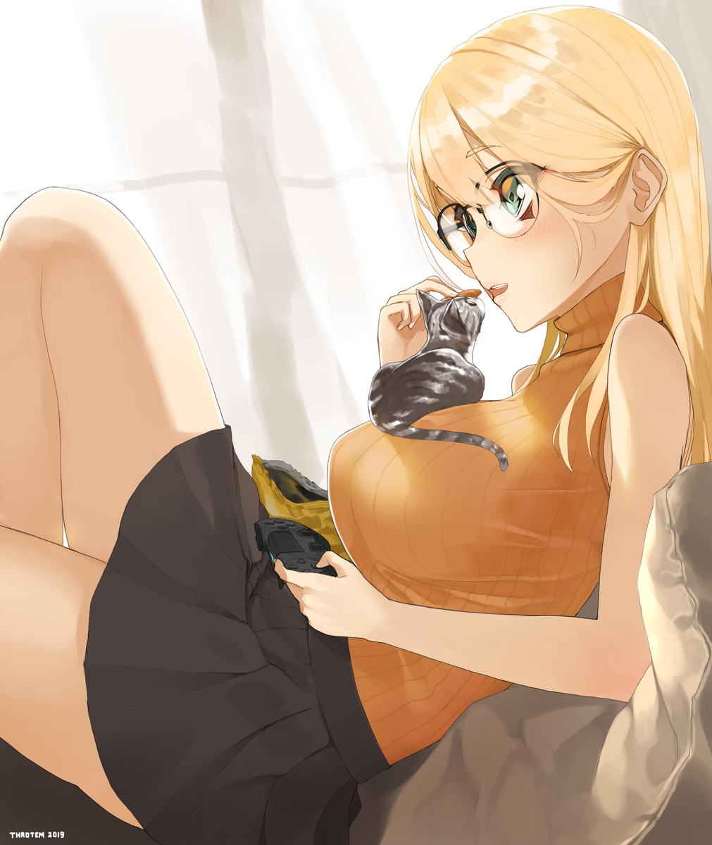 This is a pixiv picture whose title is 猫とゲーム.