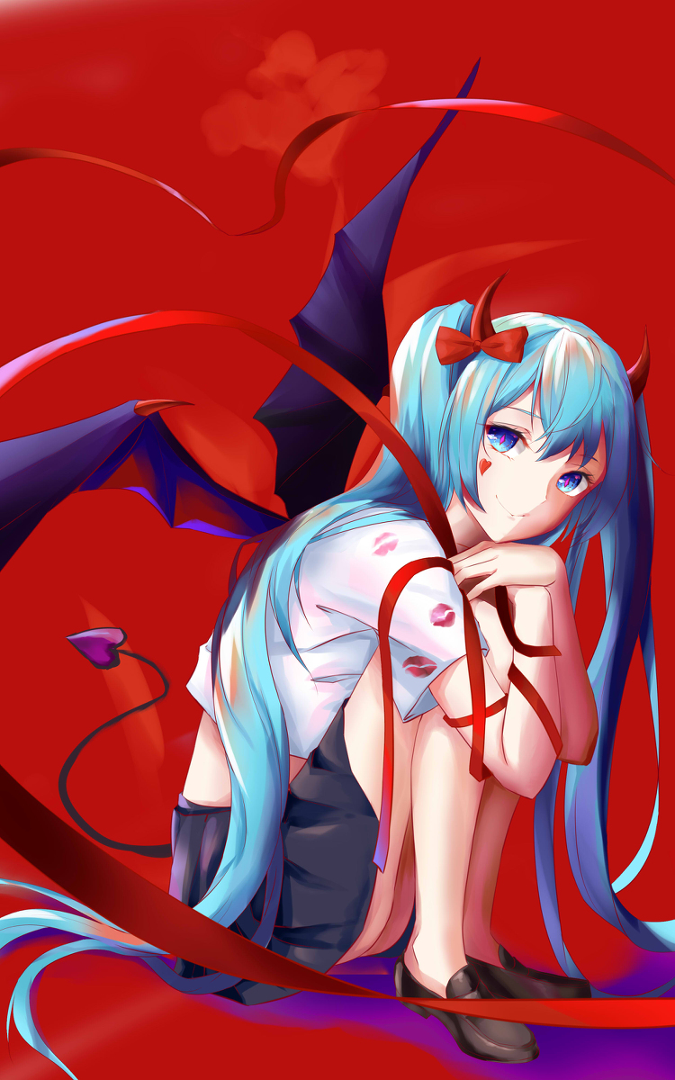 This is a pixiv picture whose title is devil miku♥.