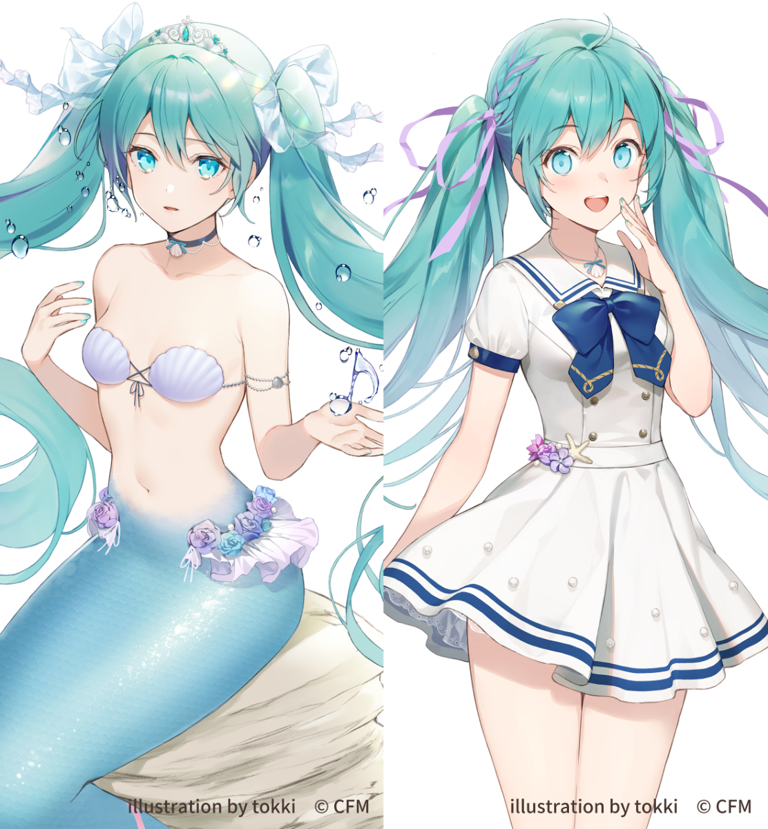 This is a pixiv picture whose title is 「夢みる人魚」「恋する乙女」.
