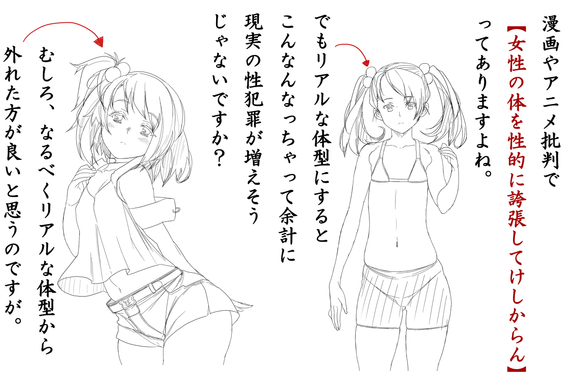 This is a pixiv picture whose title is 【女性の体を性的に誇張はけしからん」という風潮.