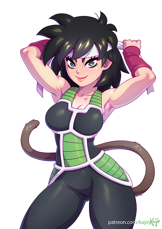 This is a pixiv picture whose title is Gine trying Bardock battle suit.