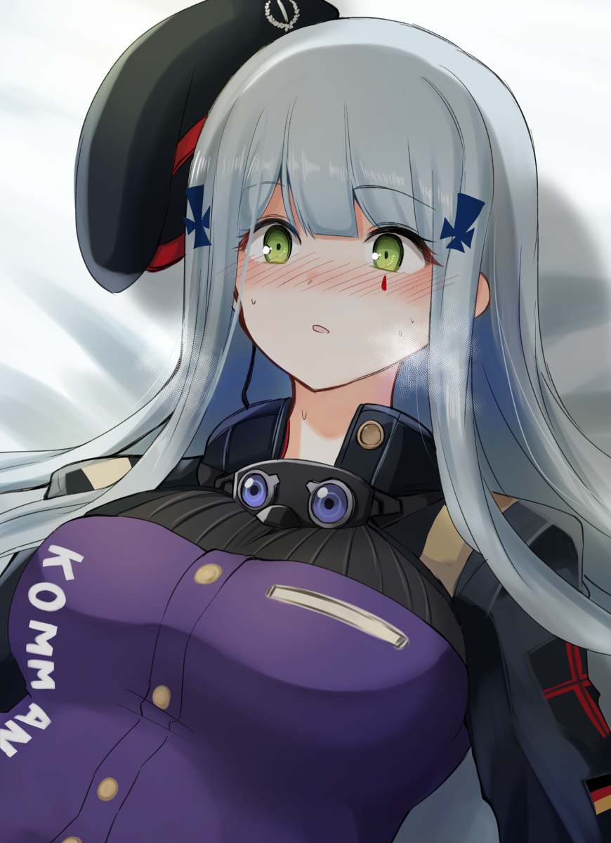 This is a pixiv picture whose title is 押し倒されHK416.