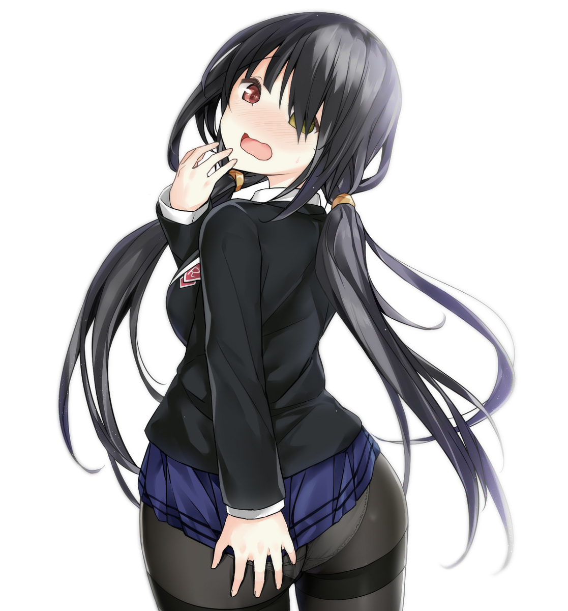 This is a pixiv picture whose title is スカートが短すぎて恥ずかしがる時崎狂三ちゃん.