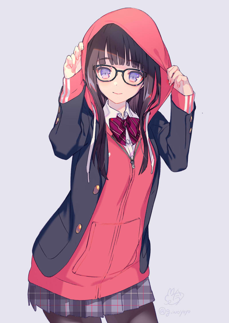 This is a pixiv picture whose title is パーカー制服眼鏡女子ちゃん.